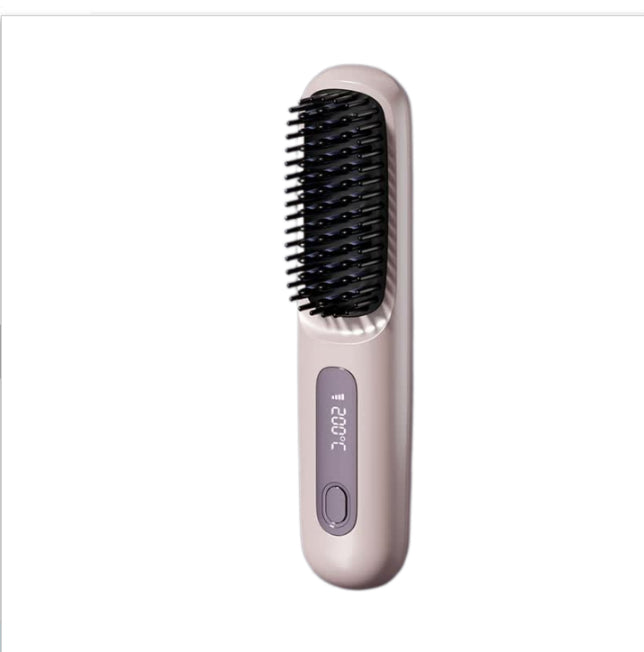 Image of 2 In 1 Straight Hair Comb Wireless Hair Straightener Brush Hair Fast Heating Portable Hot Curler USB Charging