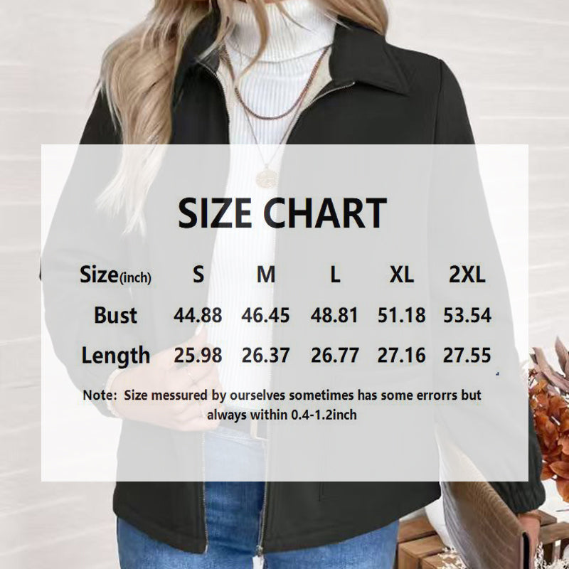 Image of Women's Solid Color Fleece Jacket, Lapel Collar Cuff Sleeve Zip-Up Coat With Pockets For Casual Winter Wear