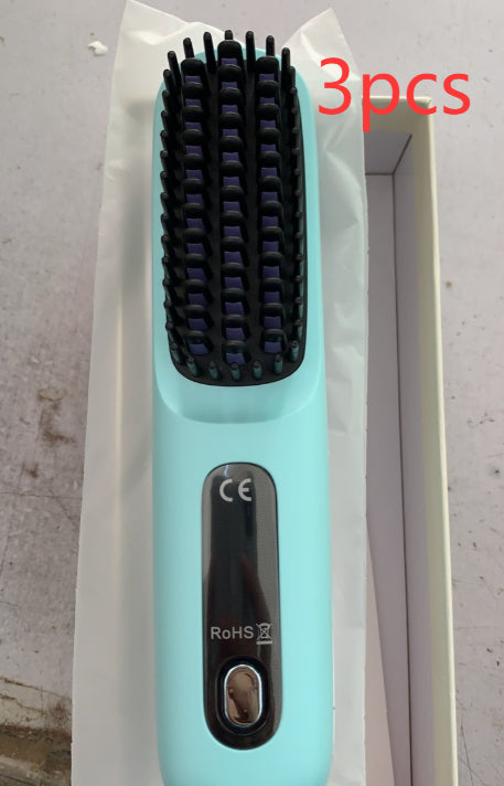 Image of 2 In 1 Straight Hair Comb Wireless Hair Straightener Brush Hair Fast Heating Portable Hot Curler USB Charging