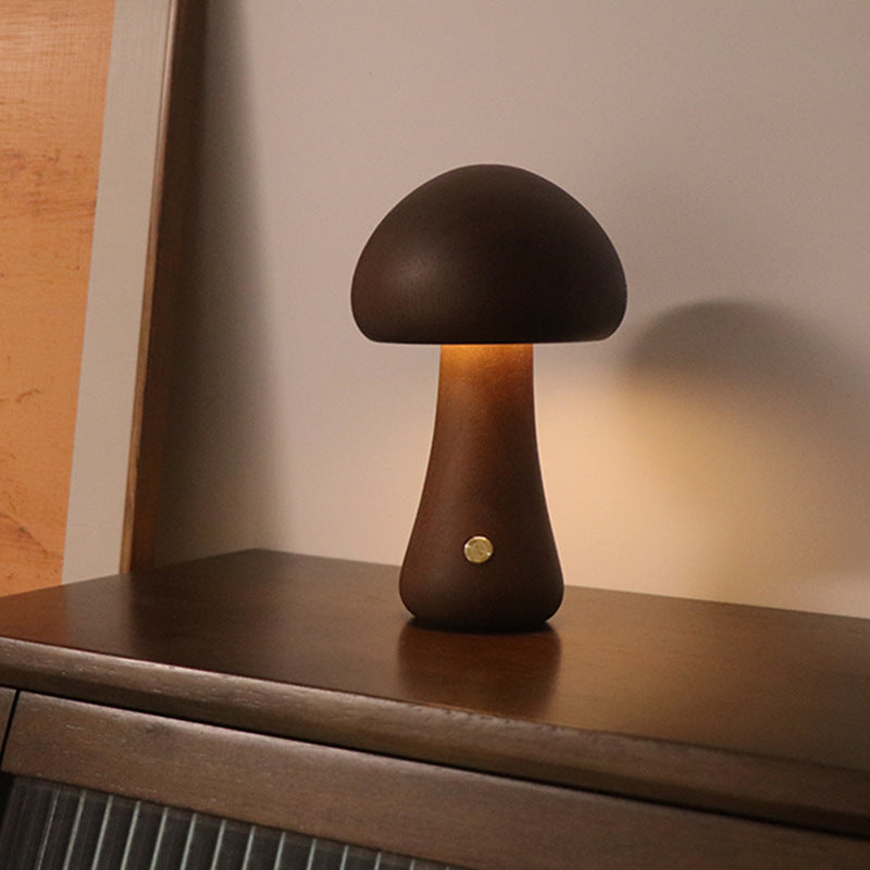 Image of INS Wooden Cute Mushroom LED Night Light With Touch Switch  Bedside Table Lamp For Bedroom Childrens Room Sleeping Night Lamps Home Decor