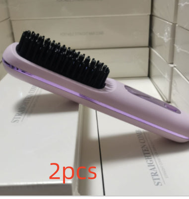 Image of 2 In 1 Straight Hair Comb Wireless Hair Straightener Brush Hair Fast Heating Portable Hot Curler USB Charging