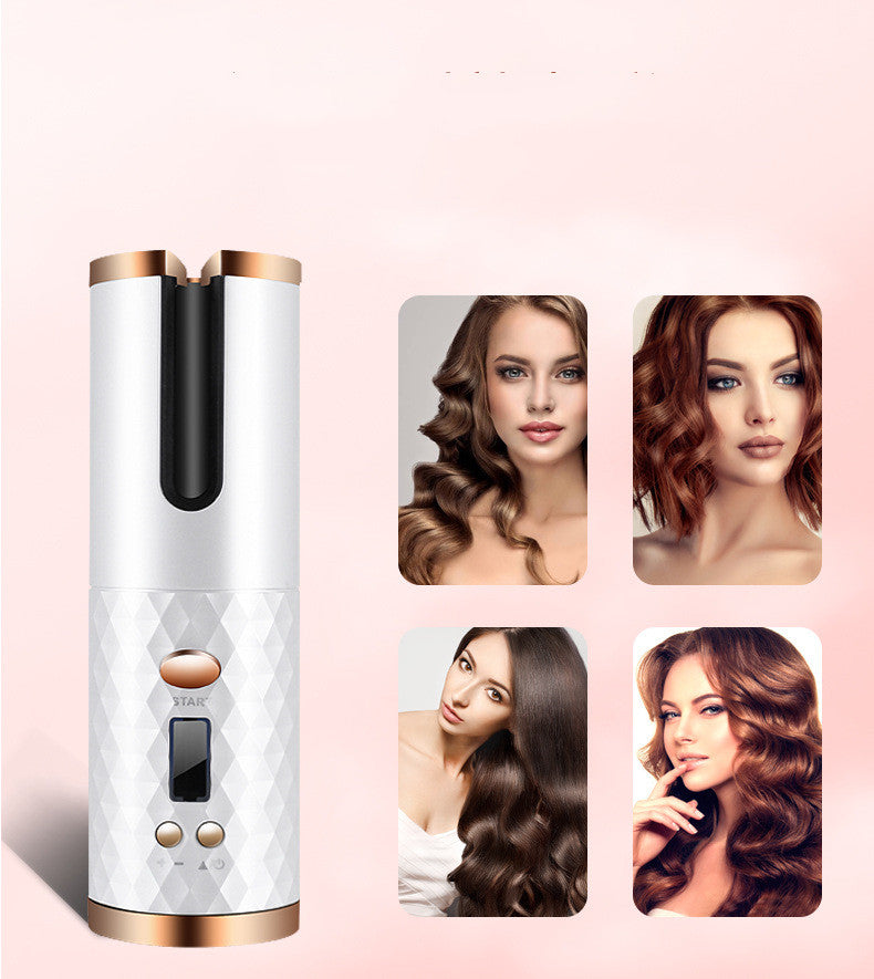 Image of Rechargeable Automatic Hair Curler Women Portable Hair Curling Iron LCD Display Ceramic Curly Rotating Curling Wave Styer