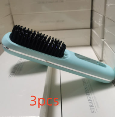 Image of 2 In 1 Straight Hair Comb Wireless Hair Straightener Brush Hair Fast Heating Portable Hot Curler USB Charging