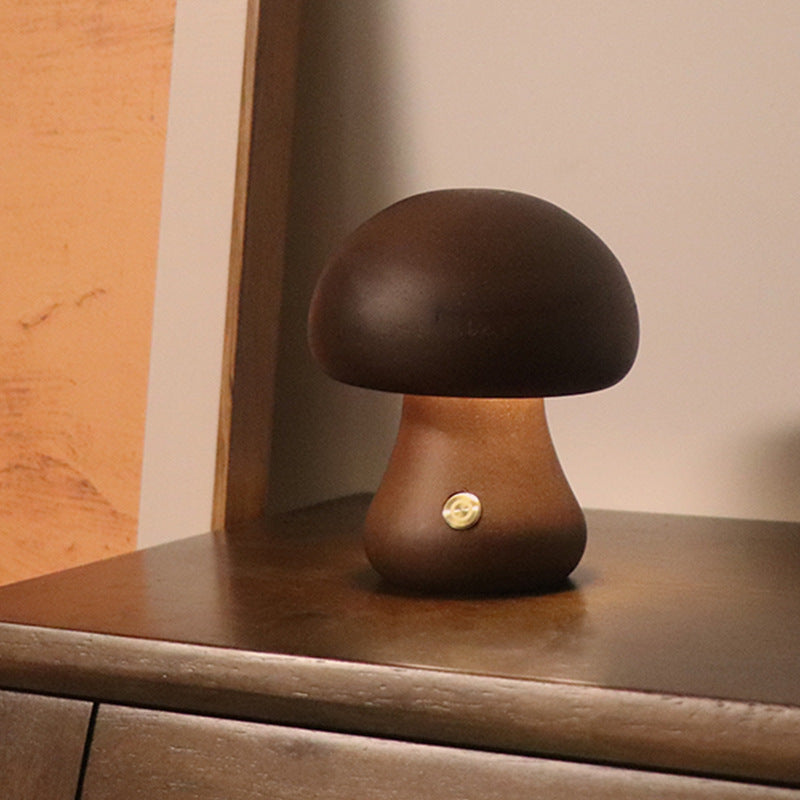 Image of INS Wooden Cute Mushroom LED Night Light With Touch Switch  Bedside Table Lamp For Bedroom Childrens Room Sleeping Night Lamps Home Decor
