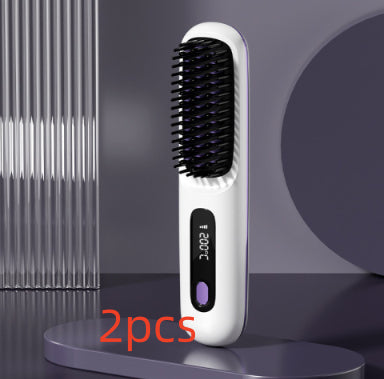 Image of 2 In 1 Straight Hair Comb Wireless Hair Straightener Brush Hair Fast Heating Portable Hot Curler USB Charging