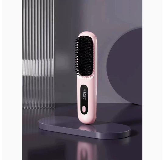 Image of 2 In 1 Straight Hair Comb Wireless Hair Straightener Brush Hair Fast Heating Portable Hot Curler USB Charging