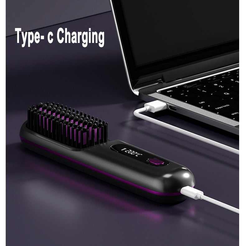 Image of 2 In 1 Straight Hair Comb Wireless Hair Straightener Brush Hair Fast Heating Portable Hot Curler USB Charging