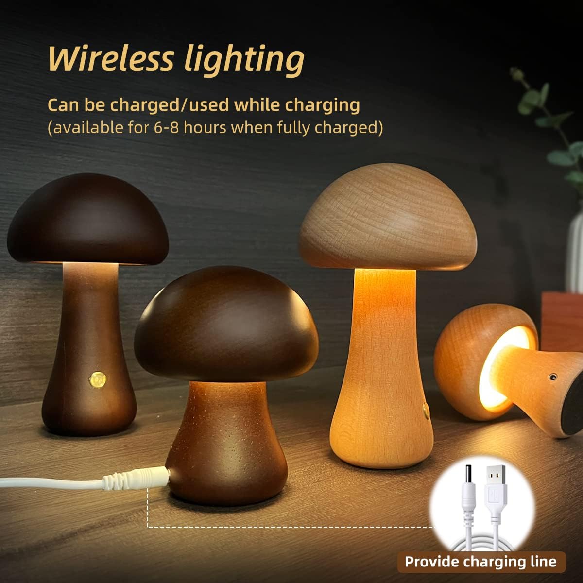 Image of INS Wooden Cute Mushroom LED Night Light With Touch Switch  Bedside Table Lamp For Bedroom Childrens Room Sleeping Night Lamps Home Decor