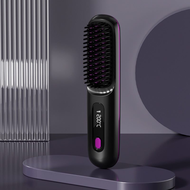 Image of 2 In 1 Straight Hair Comb Wireless Hair Straightener Brush Hair Fast Heating Portable Hot Curler USB Charging