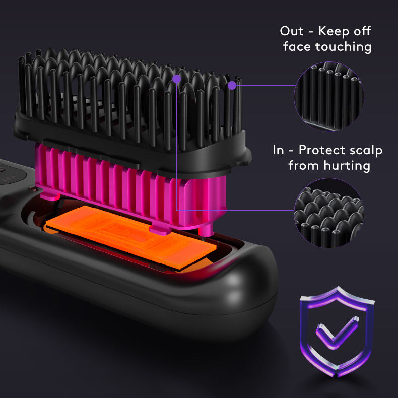 Image of 2 In 1 Straight Hair Comb Wireless Hair Straightener Brush Hair Fast Heating Portable Hot Curler USB Charging
