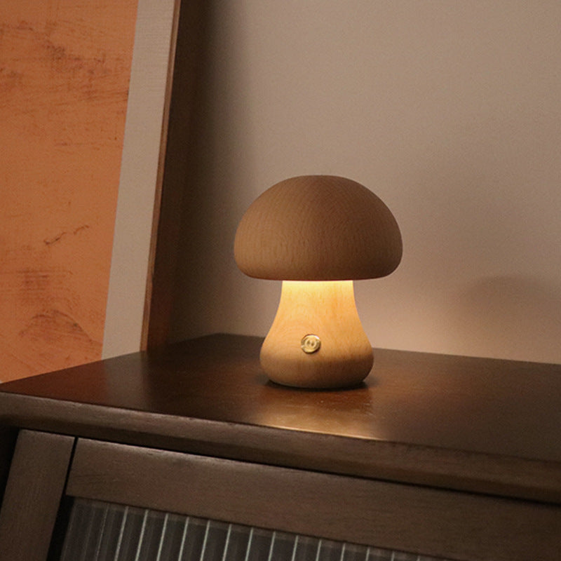 Image of INS Wooden Cute Mushroom LED Night Light With Touch Switch  Bedside Table Lamp For Bedroom Childrens Room Sleeping Night Lamps Home Decor