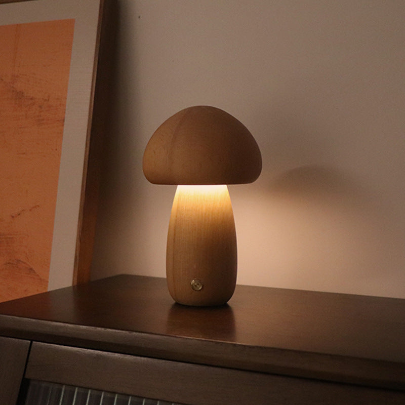 Image of INS Wooden Cute Mushroom LED Night Light With Touch Switch  Bedside Table Lamp For Bedroom Childrens Room Sleeping Night Lamps Home Decor