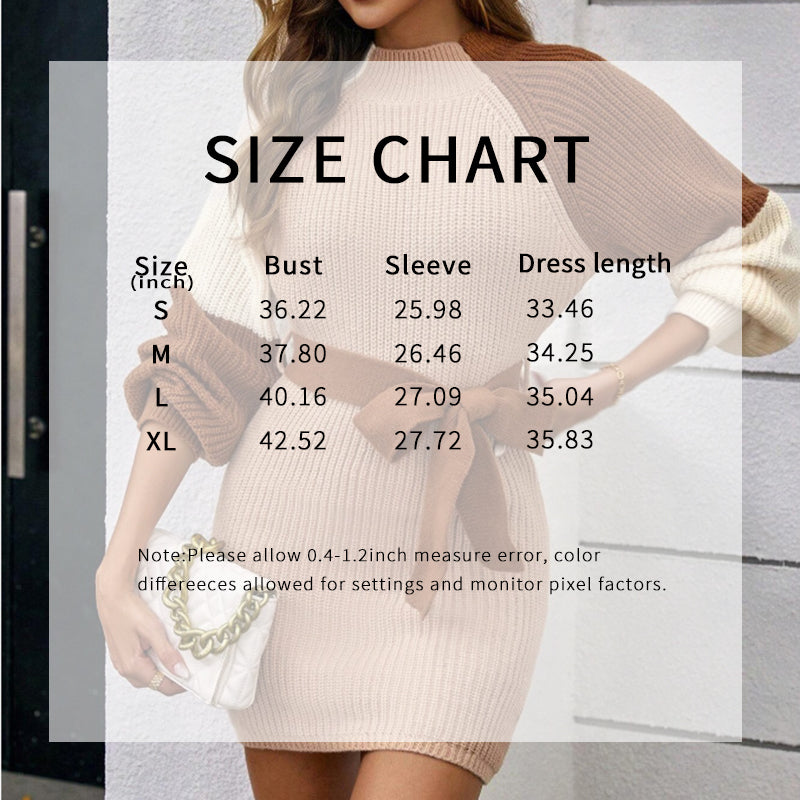 Image of Women's Color Block Sweater Midi Dress - Fall Long Sleeve Bodycon Dress With Tie Waist