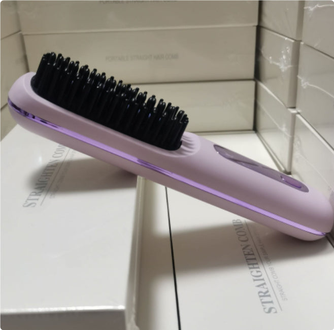 Image of 2 In 1 Straight Hair Comb Wireless Hair Straightener Brush Hair Fast Heating Portable Hot Curler USB Charging