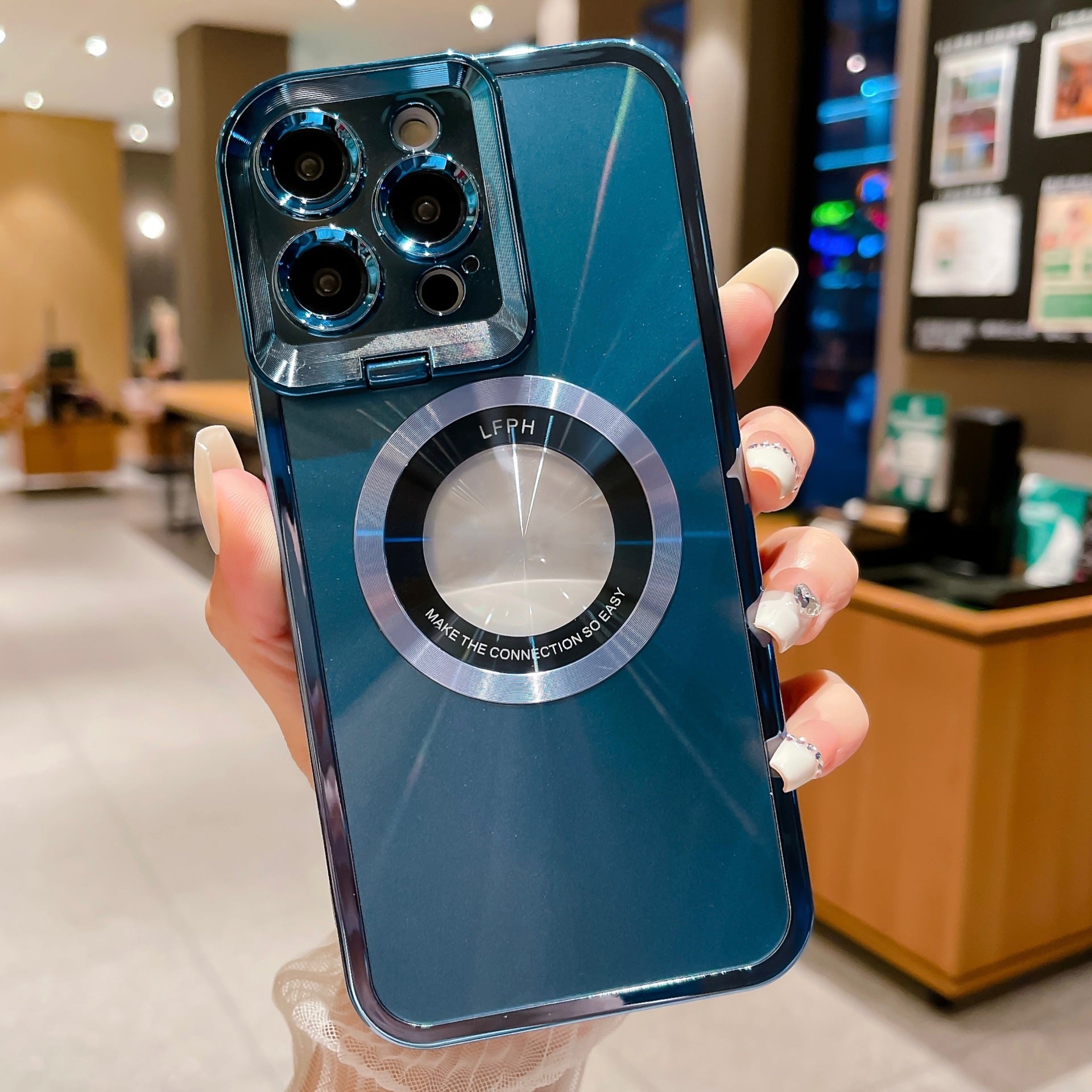 Image of Electroplated Phone Case Luxury Plating CD Pattern Magsafe Bracket Case For  12 13 14 Pro Max Invisible Camera Stand Holder Lens Holder Magnetic Suction