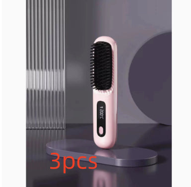 Image of 2 In 1 Straight Hair Comb Wireless Hair Straightener Brush Hair Fast Heating Portable Hot Curler USB Charging