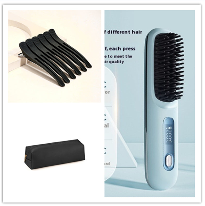 Image of 2 In 1 Straight Hair Comb Wireless Hair Straightener Brush Hair Fast Heating Portable Hot Curler USB Charging