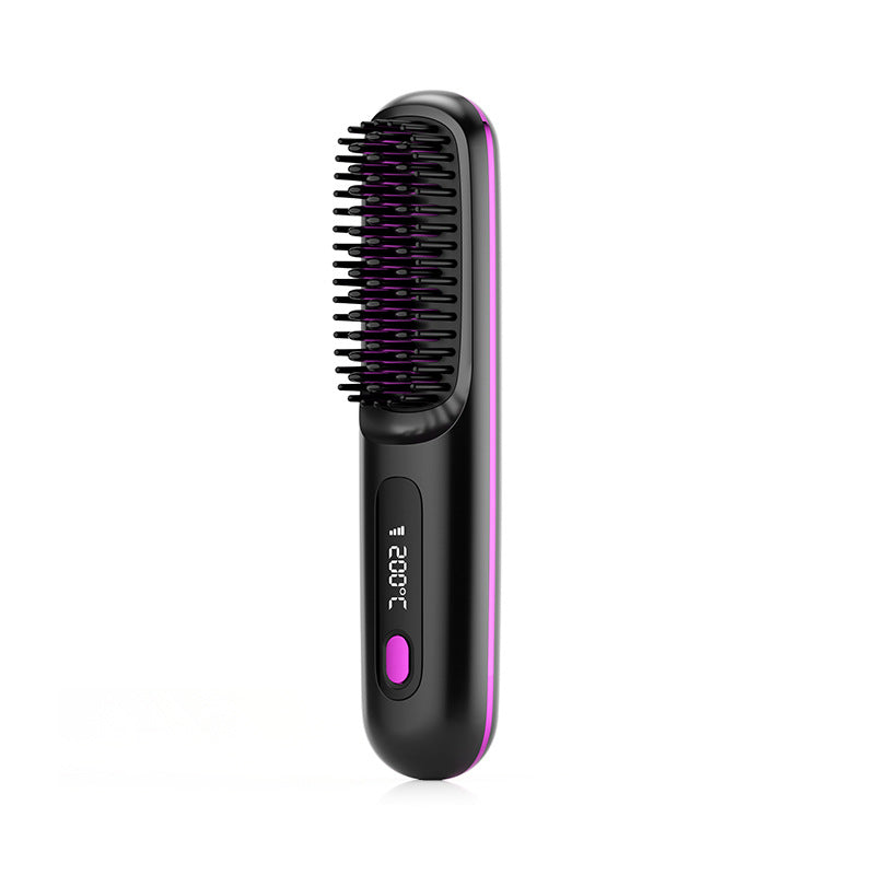 Image of 2 In 1 Straight Hair Comb Wireless Hair Straightener Brush Hair Fast Heating Portable Hot Curler USB Charging