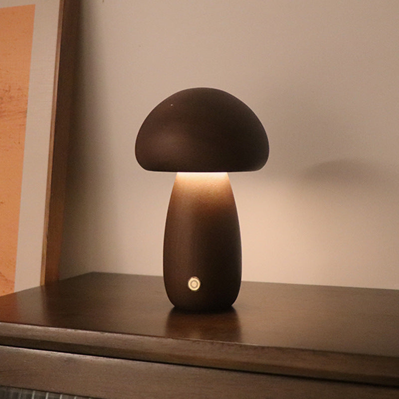 Image of INS Wooden Cute Mushroom LED Night Light With Touch Switch  Bedside Table Lamp For Bedroom Childrens Room Sleeping Night Lamps Home Decor