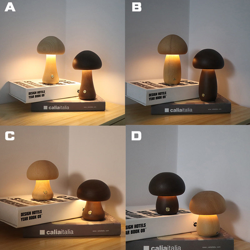 Image of INS Wooden Cute Mushroom LED Night Light With Touch Switch  Bedside Table Lamp For Bedroom Childrens Room Sleeping Night Lamps Home Decor