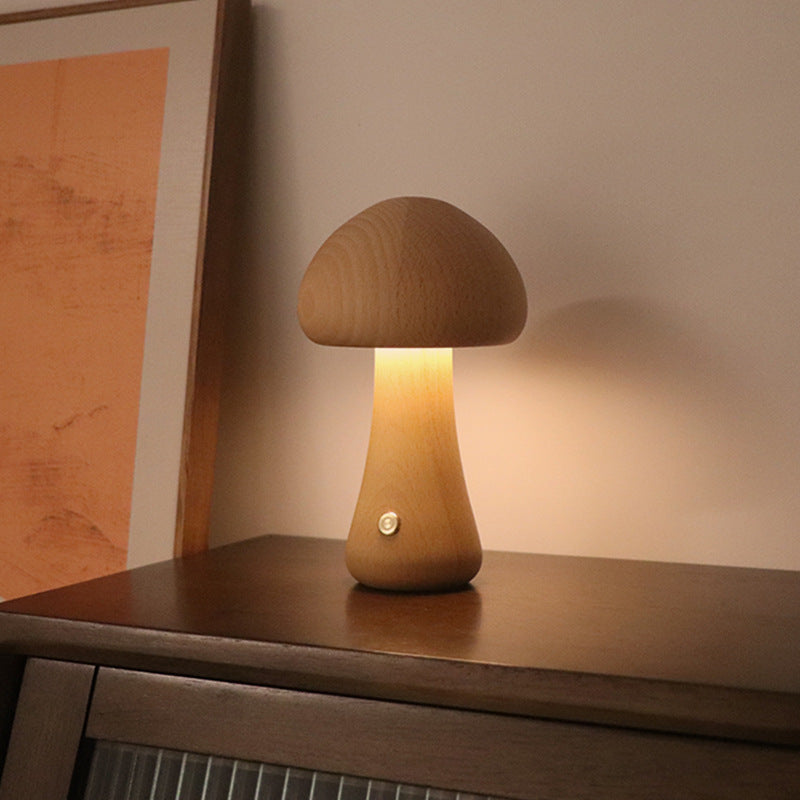 Image of INS Wooden Cute Mushroom LED Night Light With Touch Switch  Bedside Table Lamp For Bedroom Childrens Room Sleeping Night Lamps Home Decor