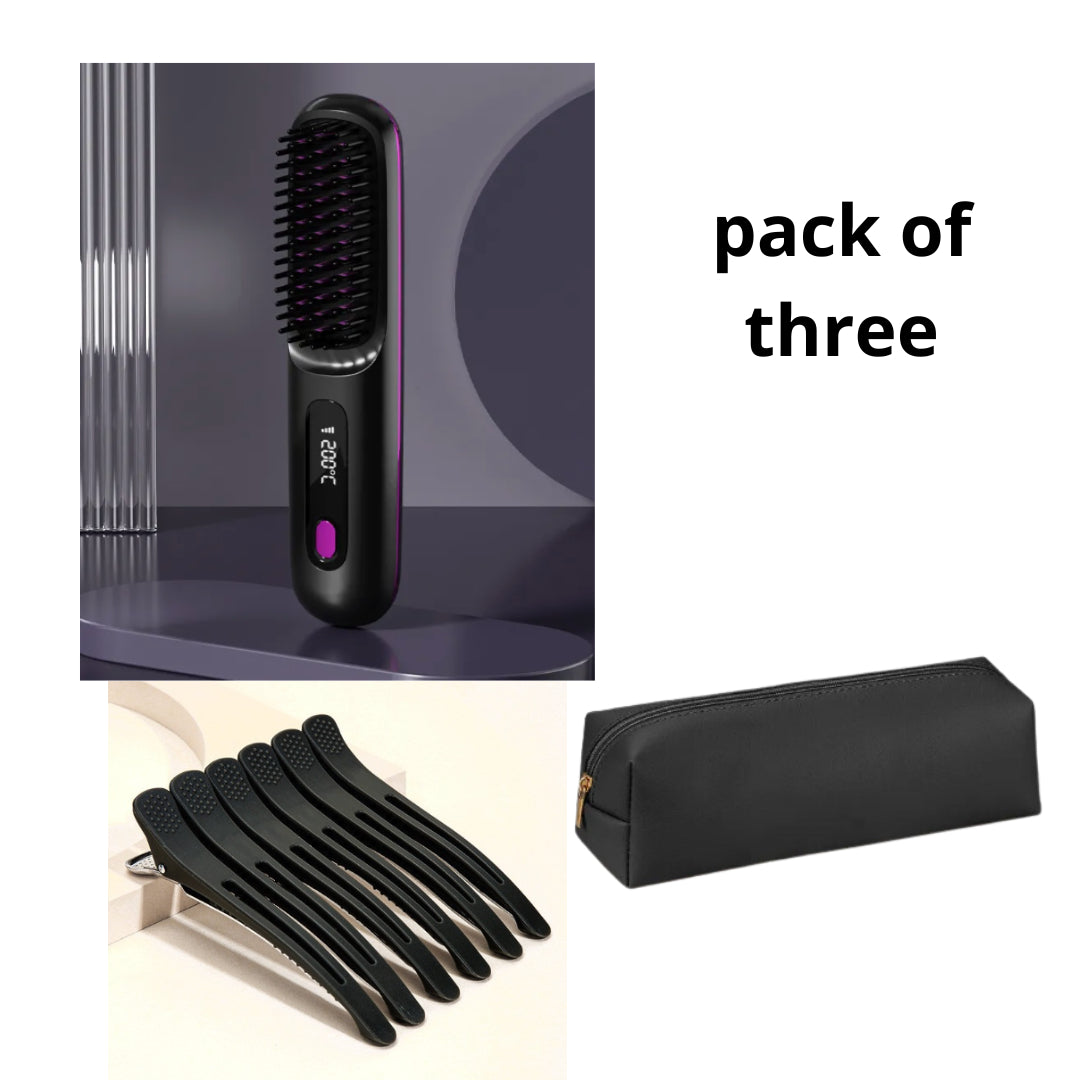 Image of 2 In 1 Straight Hair Comb Wireless Hair Straightener Brush Hair Fast Heating Portable Hot Curler USB Charging